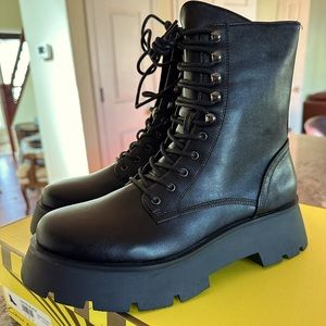 Circus by Sam Edelman Black Badass Platform Combat Boots Vegan Leather NEW
